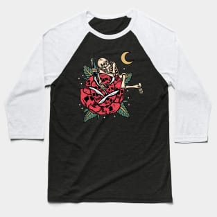 Roses and Skull, Roses and Skeleton Baseball T-Shirt